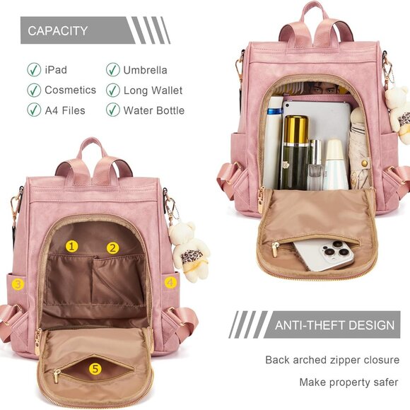 Luxury Vegan Leather 3-Piece Backpack Purse Set - Travel Stylishly and Securely - Picture 2 of 7